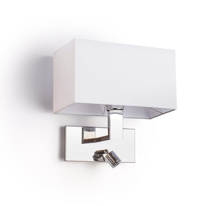 PLAZA with mini light | wall lamp with textile shade and LED reflector | two switches | white with chrome | with or without light source