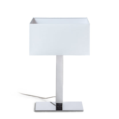 PLAZA M | tafellamp met gestructureerde textielkap | E27 max 15W | 35 cm | wit/chroom