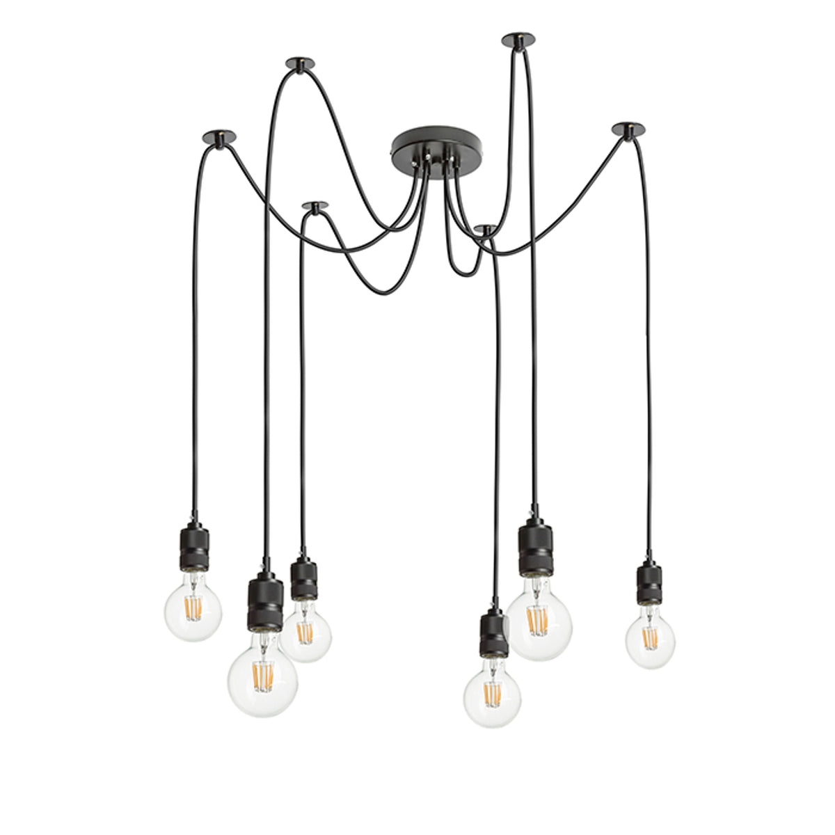 CINDY VI | hanglamp met 6 pendels | E27 | zwart | met of zonder lichtbron
