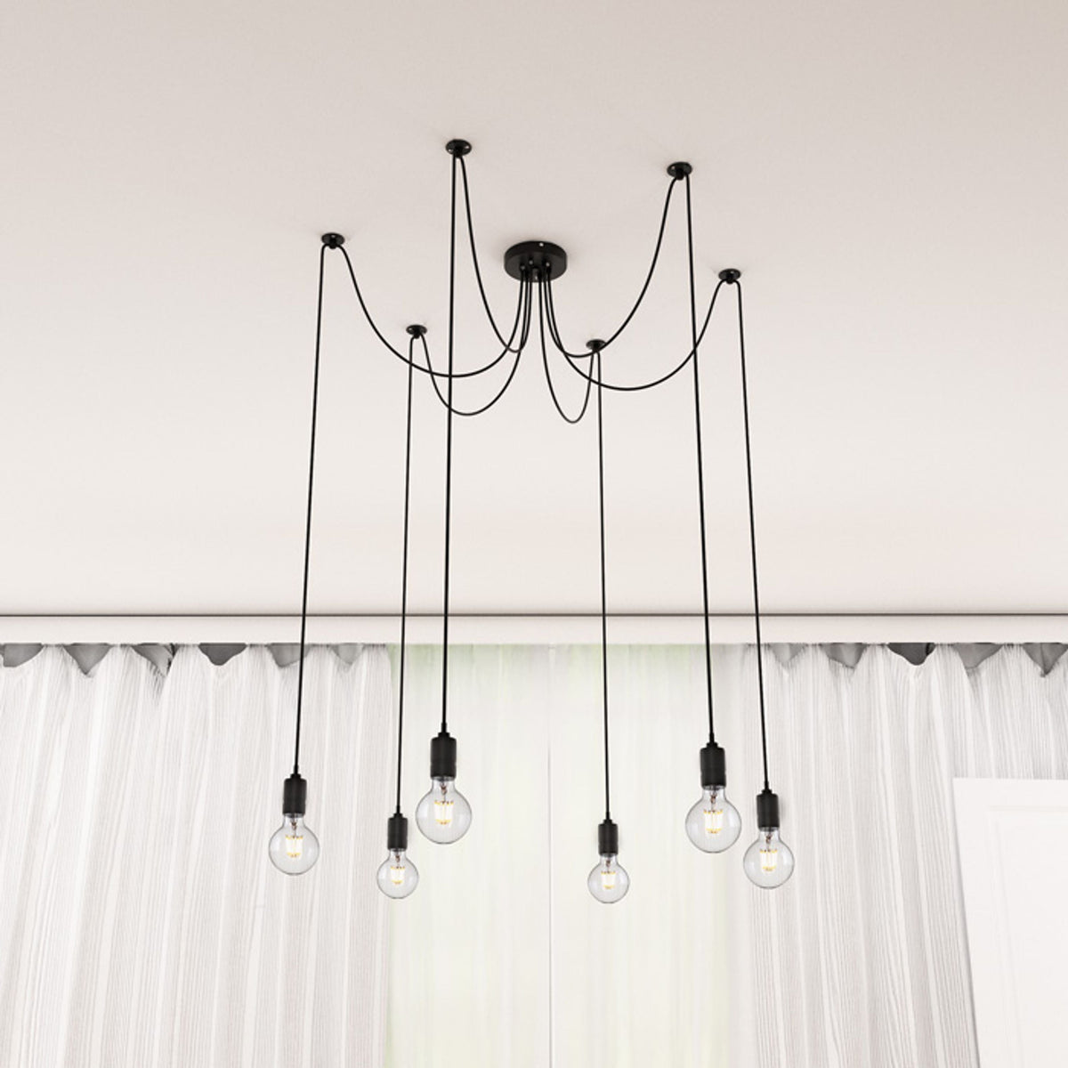 CINDY VI | hanglamp met 6 pendels | E27 | zwart | met of zonder lichtbron