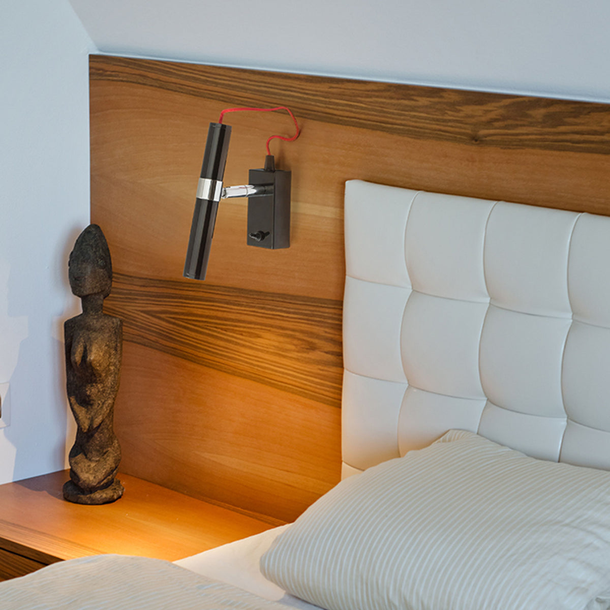VIPER WL | LED wandspot met rode textielkabel en schakelaar | 3W 3000K | zwart met chroom