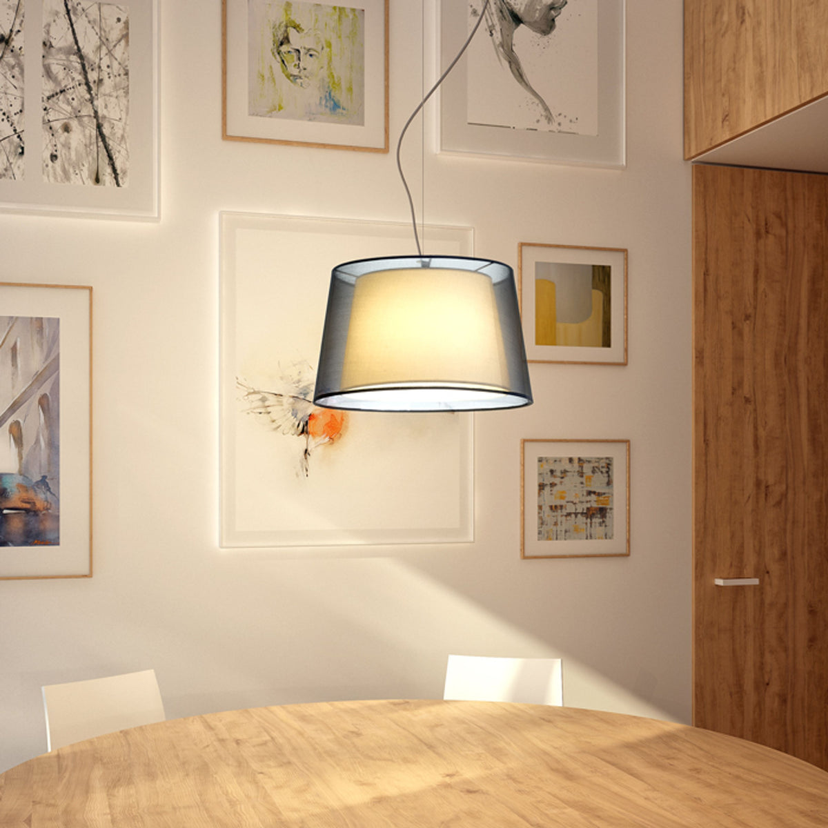ESPLANADE | hanglamp met dubbele kap | E27 | transparant zwart met wit | met of zonder lichtbron