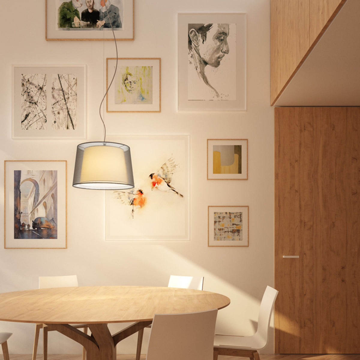 ESPLANADE | hanglamp met dubbele kap | E27 | transparant zwart met wit | met of zonder lichtbron