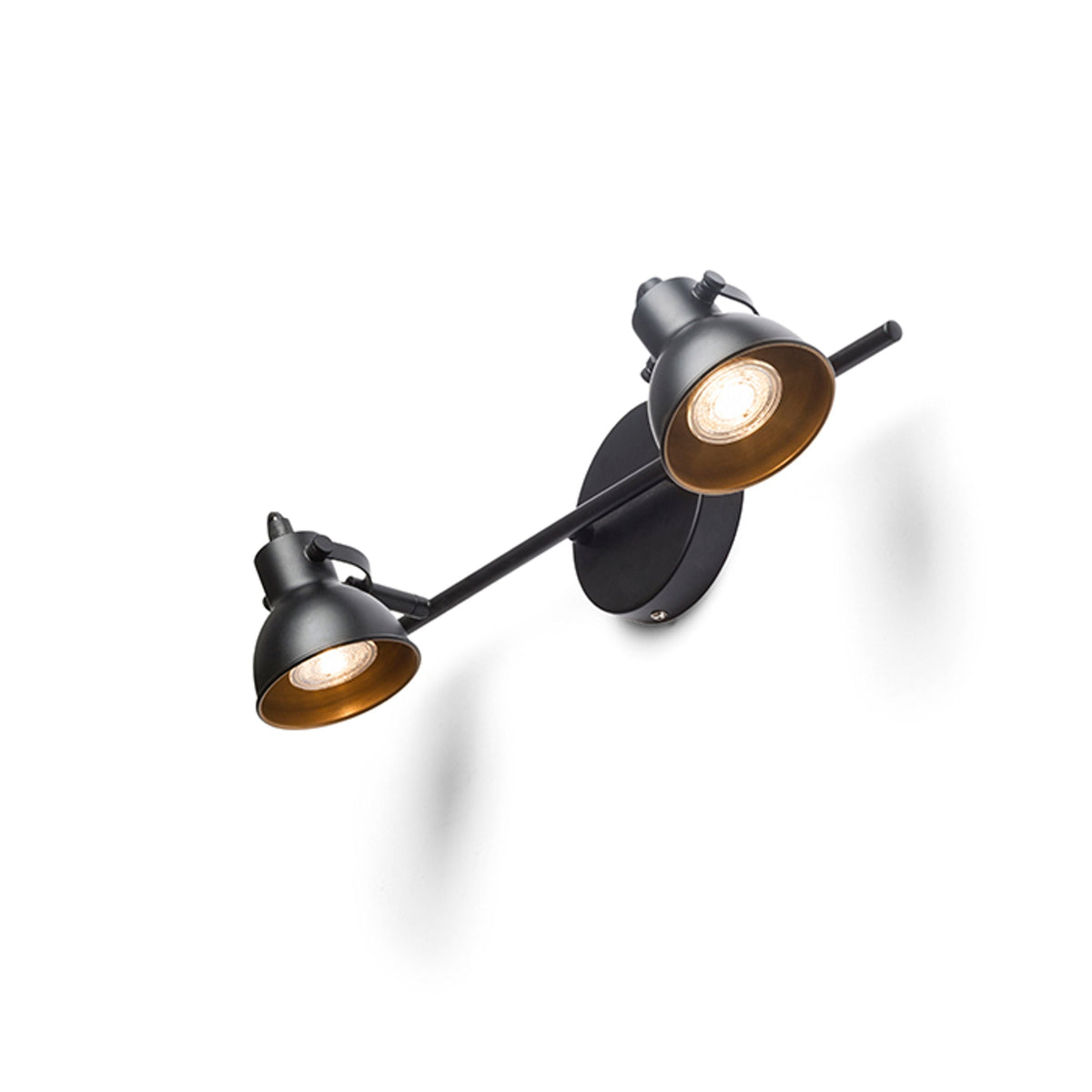 ROSITA II | retro wall spotlight with 2 heads | GU10 | white or black with gold | with or without light source
