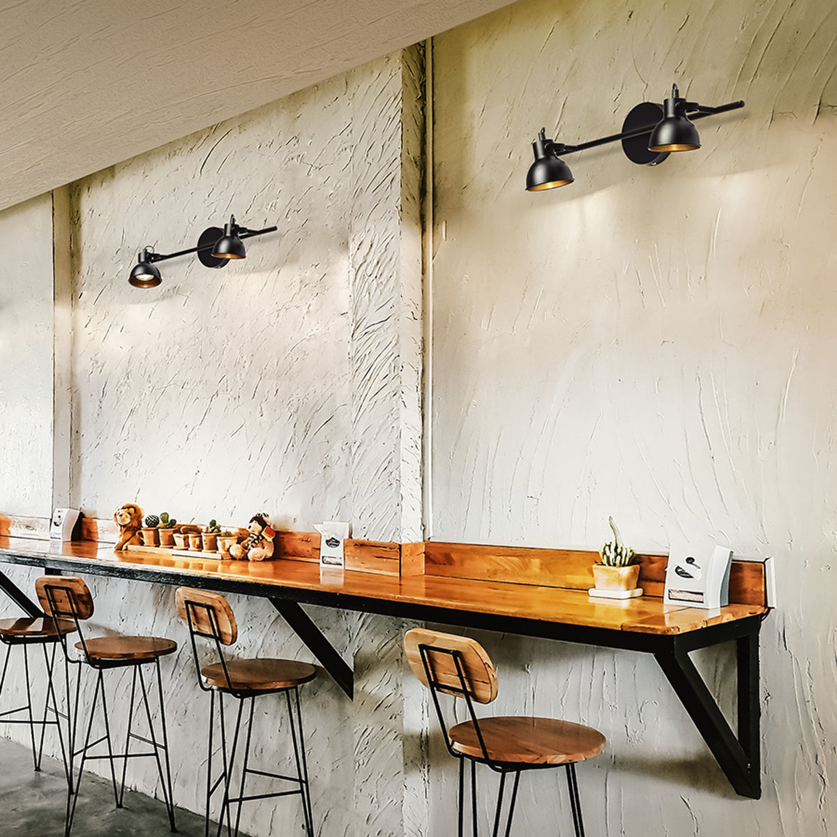 ROSITA II | retro wall spotlight with 2 heads | GU10 | white or black with gold | with or without light source