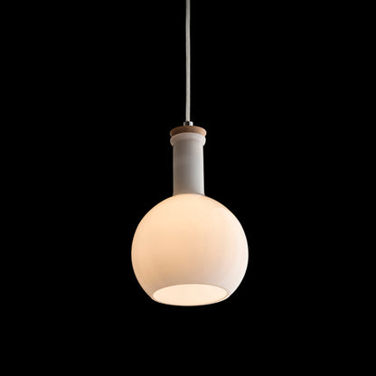 PULIRE RD | hanglamp | E14 | opaalglas met hout en chroom 14 cm | met of zonder lichtbron