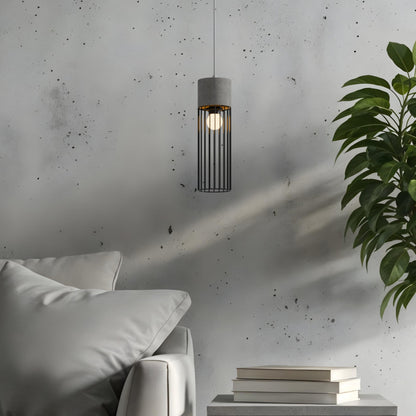 BURTON | betonnen hanglamp met draadkap | E27 | 40 cm hoog | met of zonder lichtbron