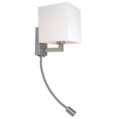TAINA | wall lamp with fabric shade and LED reading light | two switches | white with matte nickel | with or without bulb