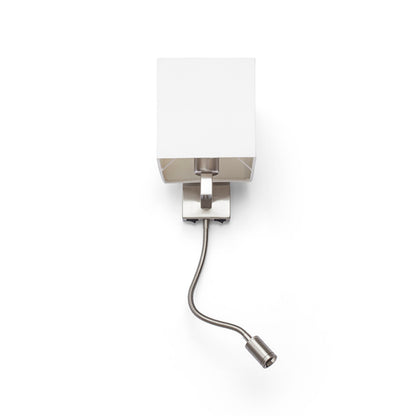 TAINA | wall lamp with fabric shade and LED reading light | two switches | white with matte nickel | with or without bulb