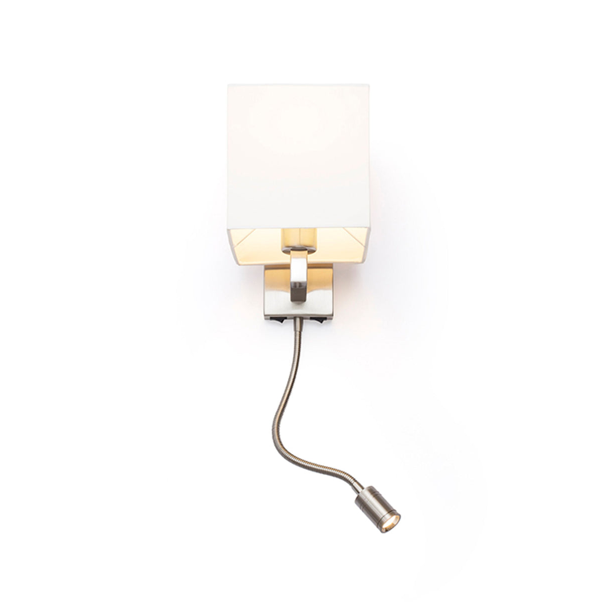 TAINA | wall lamp with fabric shade and LED reading light | two switches | white with matte nickel | with or without bulb