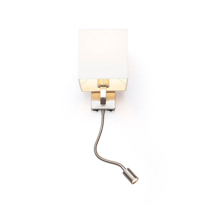 TAINA | wall lamp with fabric shade and LED reading light | two switches | white with matte nickel | with or without bulb