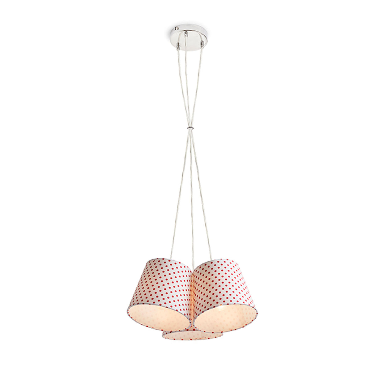 NANCY III | hanglamp | 3x E14 | drie textielkappen wit met rood 30 cm | met of zonder lichtbron
