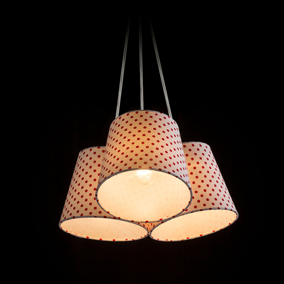 NANCY III | hanglamp | 3x E14 | drie textielkappen wit met rood 30 cm | met of zonder lichtbron