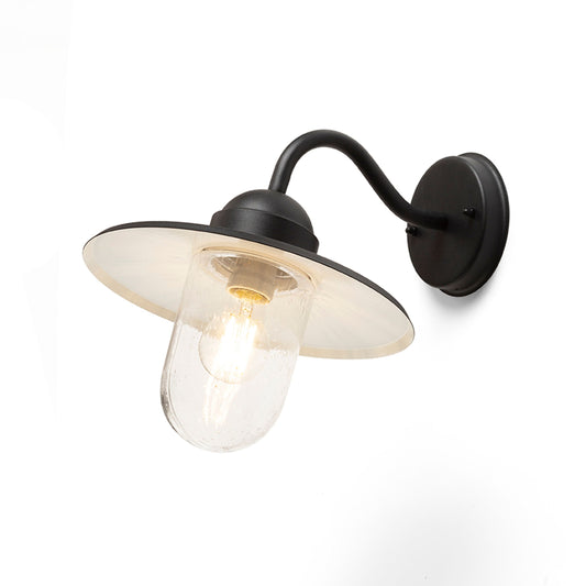 BEACON | lámpara de pared exterior retro con pantalla de vidrio | E27 | IP44 | negra | con o sin fuente de luz