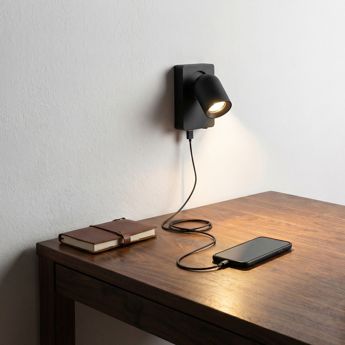 VOLTERA | wall spotlight with USB charger and switch | GU10 | white or black | with or without light source