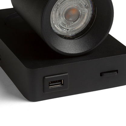 VOLTERA | wall spotlight with USB charger and switch | GU10 | white or black | with or without light source