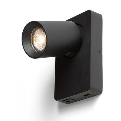 VOLTERA | wall spotlight with USB charger and switch | GU10 | white or black | with or without light source
