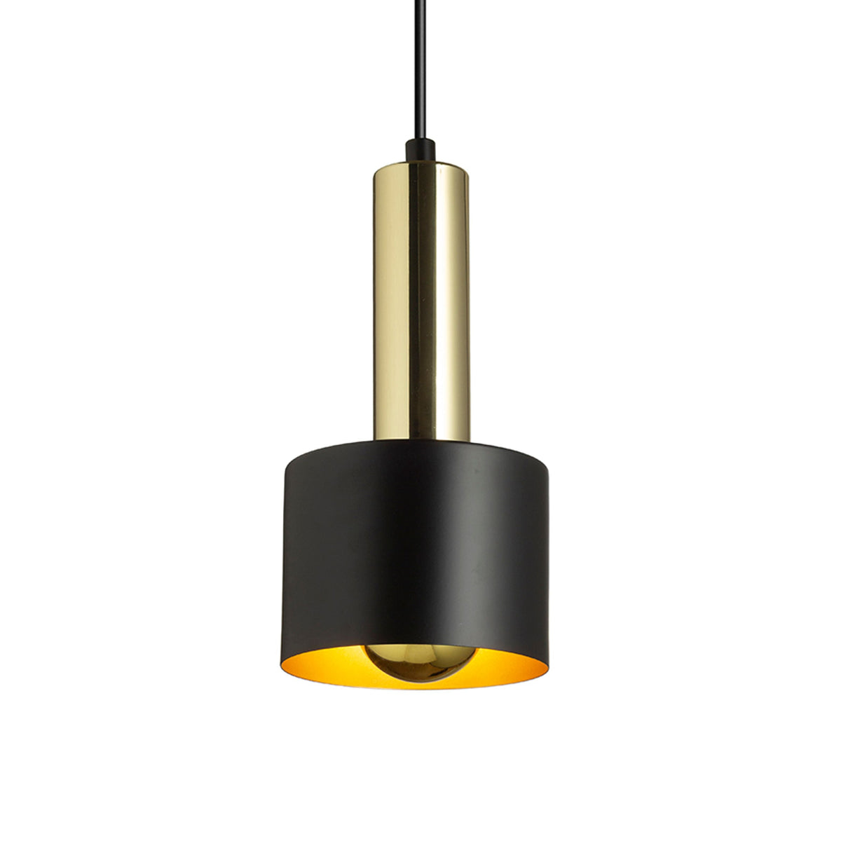 GIULIA 12 | kleine metalen hanglamp met textielkabel | E27 | 12 cm | wit of zwart met messing | met of zonder lichtbron