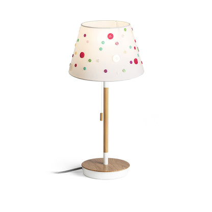 KEITH/DELISA | tafellamp met USB-poort en textielkap met knopen | E27 max 11W | 51 cm | wit/beuk