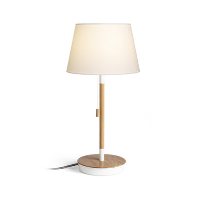 KEITH/ALVIS | tafellamp met USB-poort en textielkap | E27 max 11W | 50 cm | wit/beuk