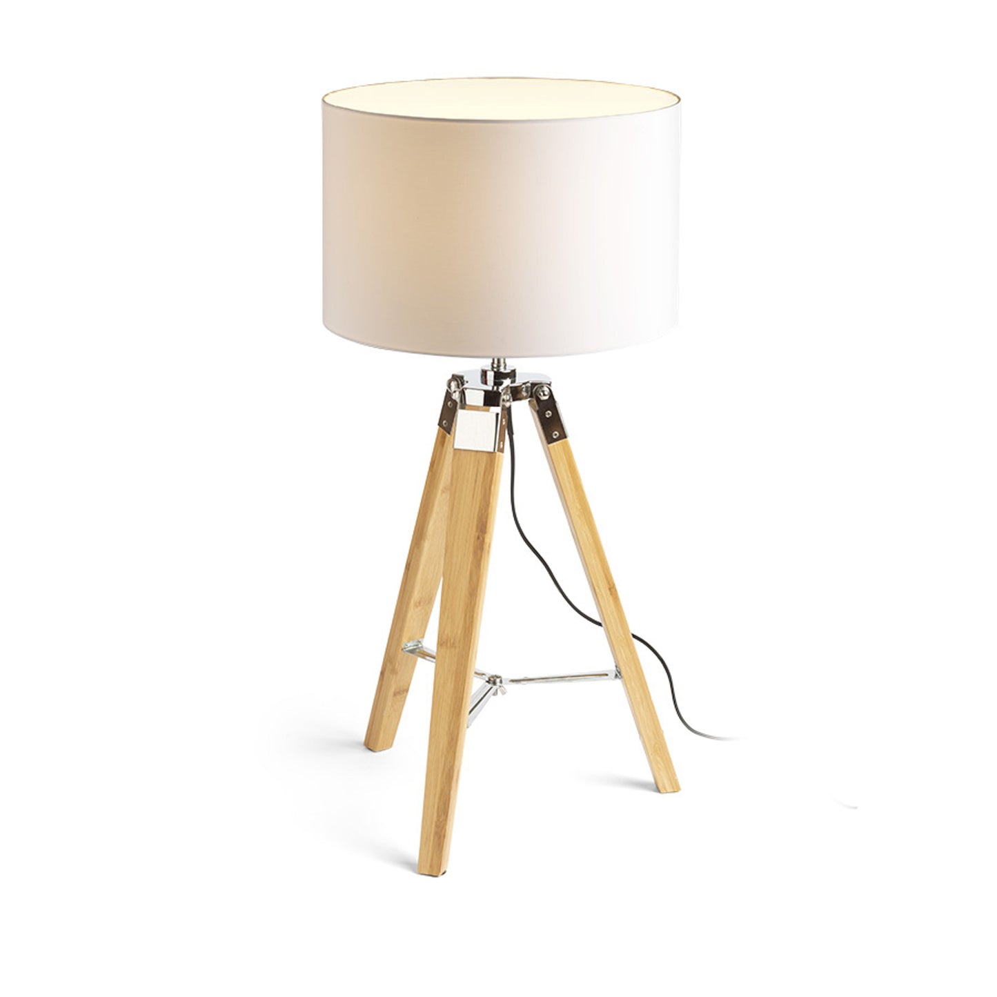 ALVIS/RON | tafellamp met bamboe voet en textielkap | E27 max 15W | 68 cm | wit/bamboe