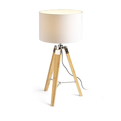 ALVIS/RON | tafellamp met bamboe voet en textielkap | E27 max 15W | 68 cm | wit/bamboe