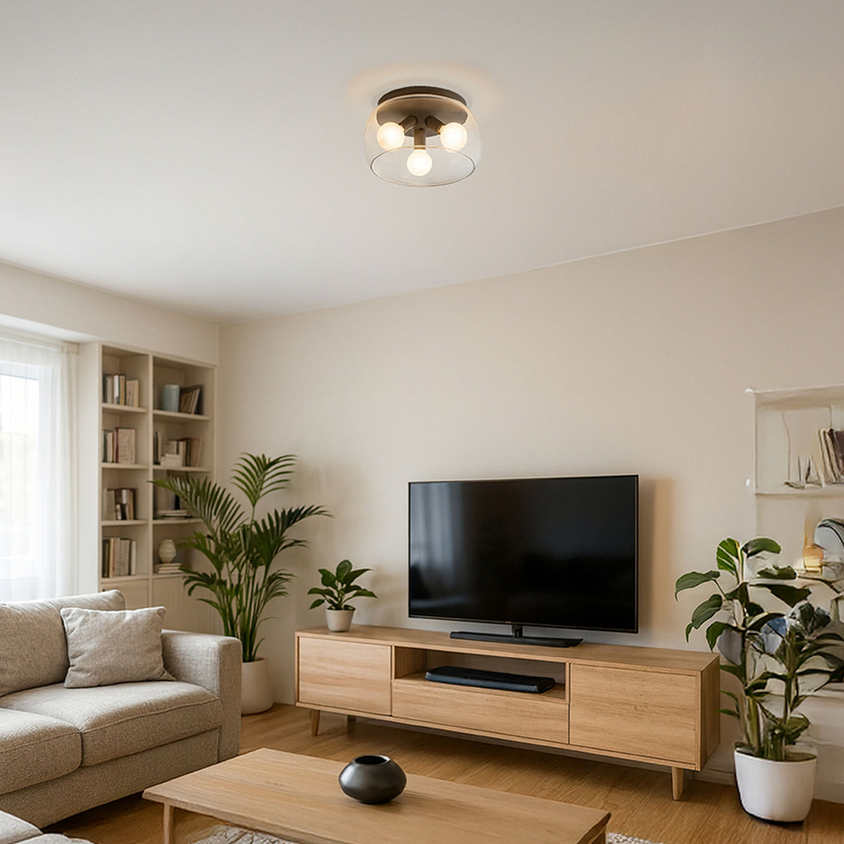 AMANDA plafondlamp | 3x E27 | glazen kap 40 cm op mat zwart | met of zonder lichtbron