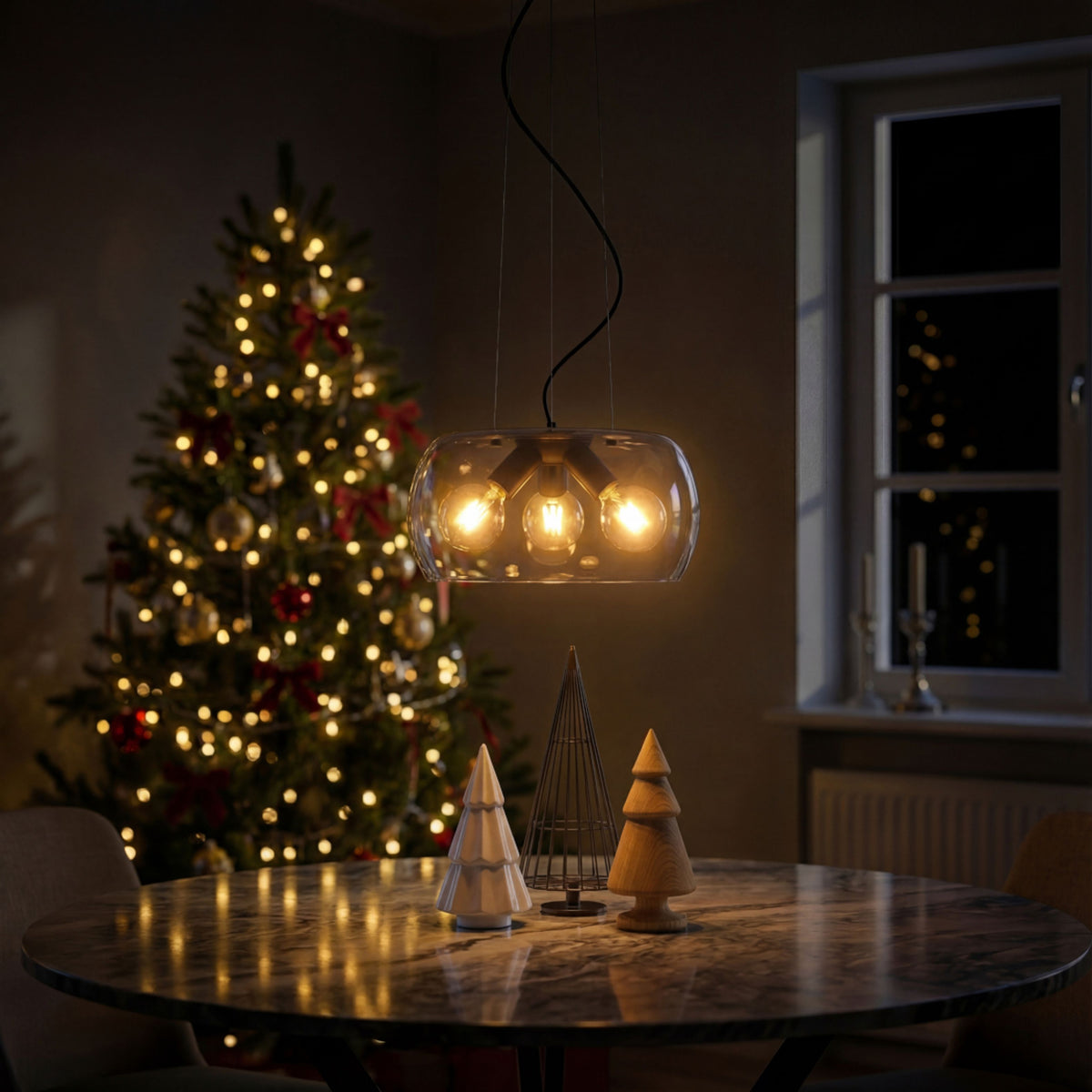 AMANDA | glazen hanglamp met 3 lampen | E27 | 40 cm | helder amber of rookglas | met of zonder lichtbron