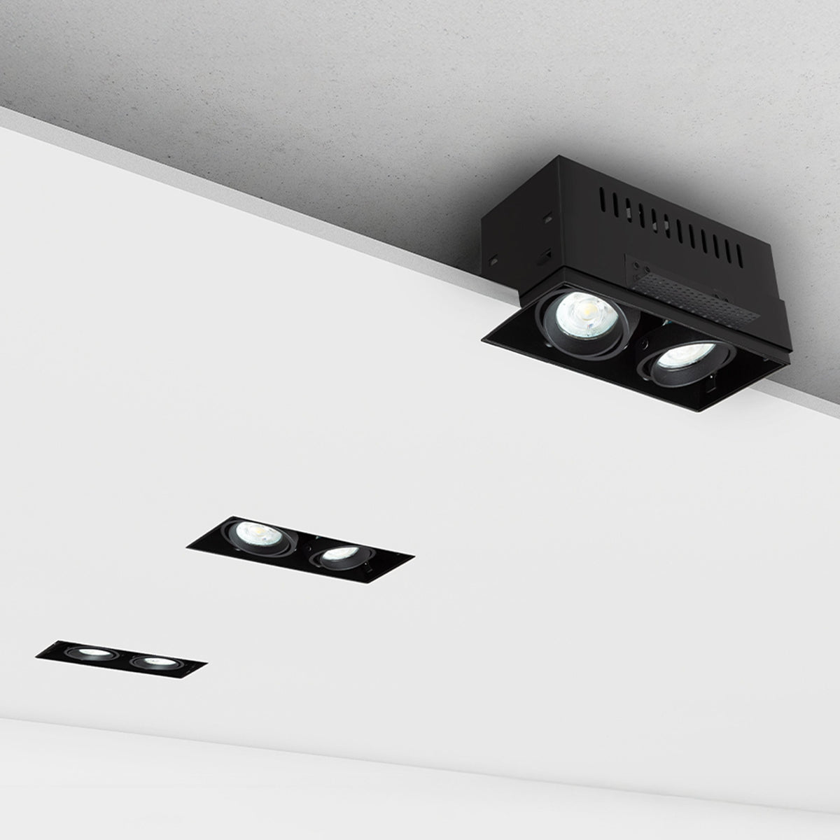 ELECTRA II | doble foco cardánico empotrable trimless | 2x GU10 | negro | con o sin fuente de luz