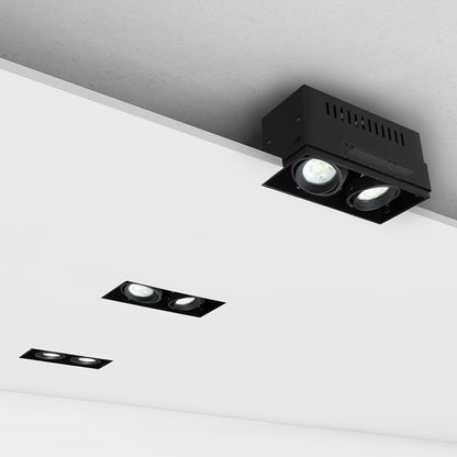 ELECTRA II | doble foco cardánico empotrable trimless | 2x GU10 | negro | con o sin fuente de luz