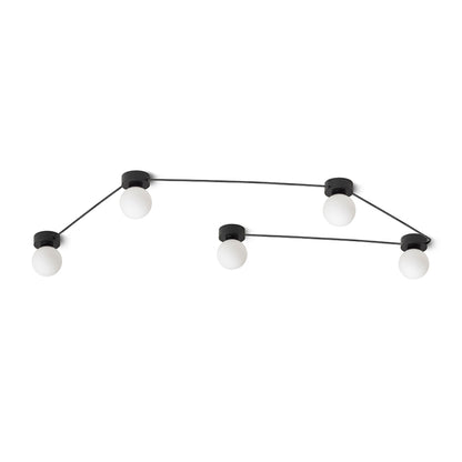 VELA | fila di 5 faretti da soffitto in vetro | 5x G9 | neri con vetro opalino | con o senza lampadina