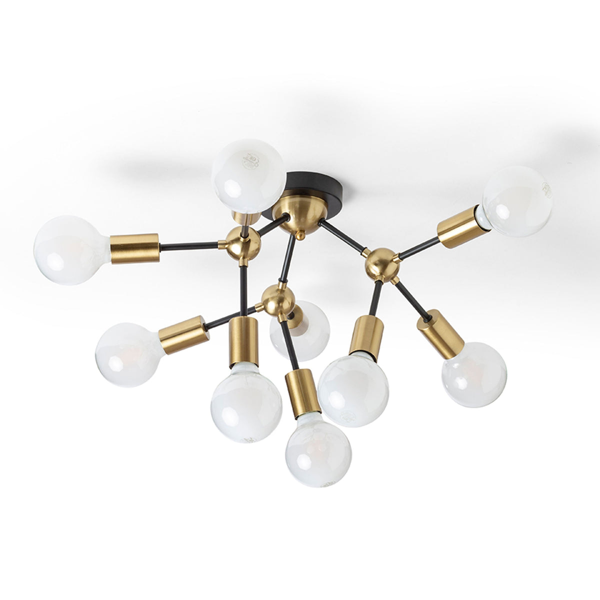 ARTEMIA plafondlamp | 9x E27 | zwart met geborsteld messing 56 cm | met of zonder lichtbron