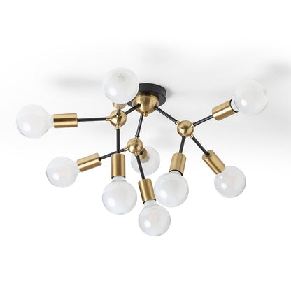 ARTEMIA plafondlamp | 9x E27 | zwart met geborsteld messing 56 cm | met of zonder lichtbron