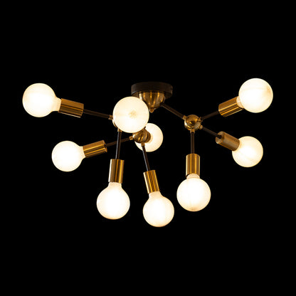 ARTEMIA plafondlamp | 9x E27 | zwart met geborsteld messing 56 cm | met of zonder lichtbron