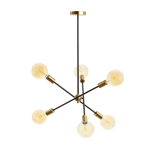 ARTEMIA 6 en barra | lámpara colgante de diseño con 6 luces | E27 | negro con latón | con o sin fuente de luz
