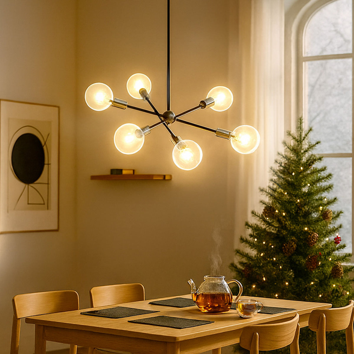 ARTEMIA 6 on bar | designer pendant light with 6 lamps | E27 | black with brass | with or without light source