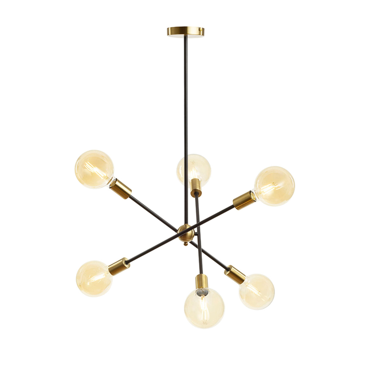 ARTEMIA 6 on bar | designer pendant light with 6 lamps | E27 | black with brass | with or without light source