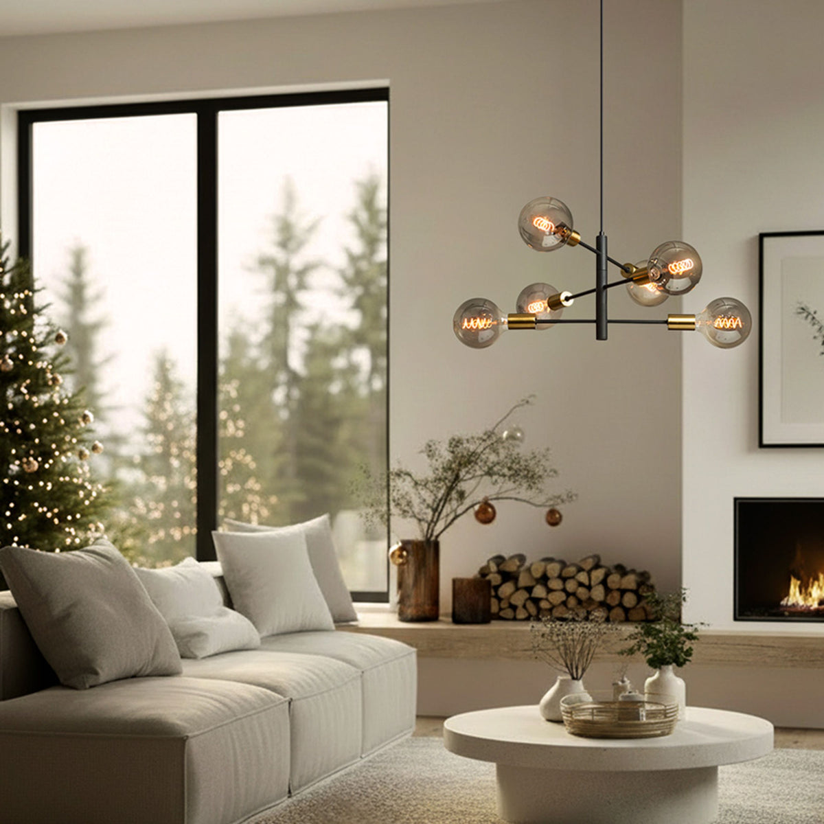ARTEMIA | designové závěsné svítidlo se 6 světly a nastavitelnými rameny | E27 | černé s mosazí | se světelným zdrojem nebo bez něj