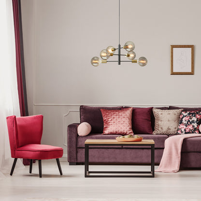ARTEMIA | designové závěsné svítidlo se 6 světly a nastavitelnými rameny | E27 | černé s mosazí | se světelným zdrojem nebo bez něj