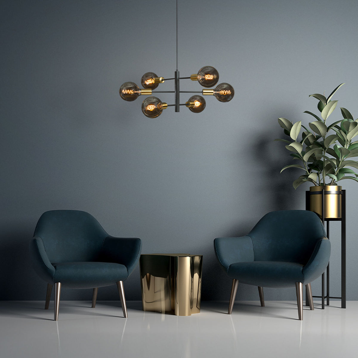 ARTEMIA | designové závěsné svítidlo se 6 světly a nastavitelnými rameny | E27 | černé s mosazí | se světelným zdrojem nebo bez něj