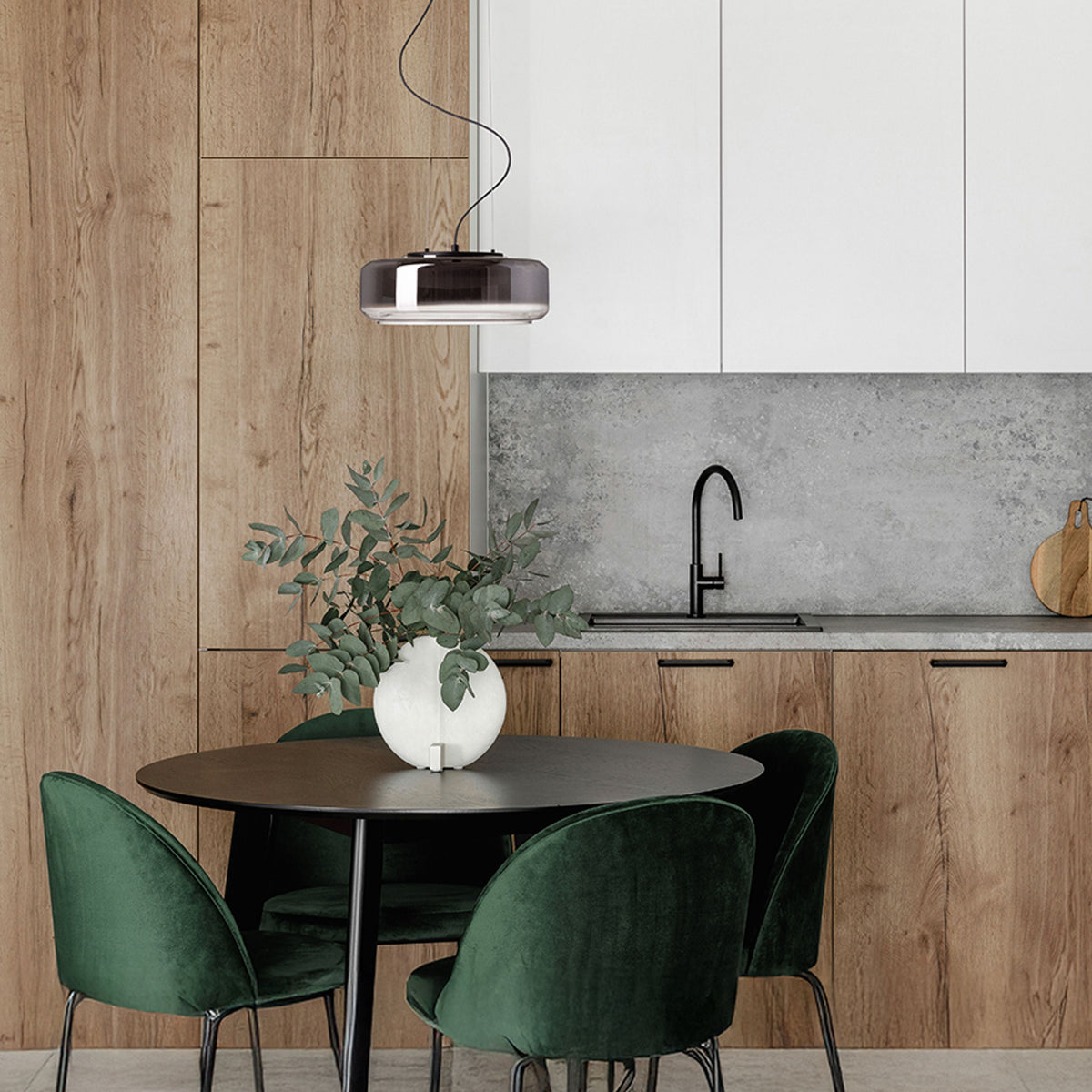 NAOMI 35 | design LED-hengelampe med dobbel glasskjerm | 18 W 3000 K | røykglass