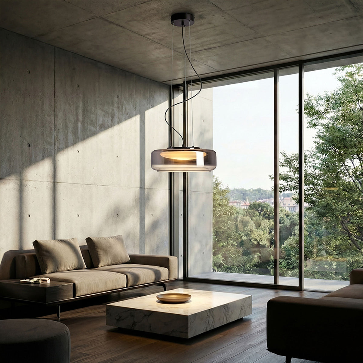 NAOMI 35 | design LED-hengelampe med dobbel glasskjerm | 18 W 3000 K | røykglass