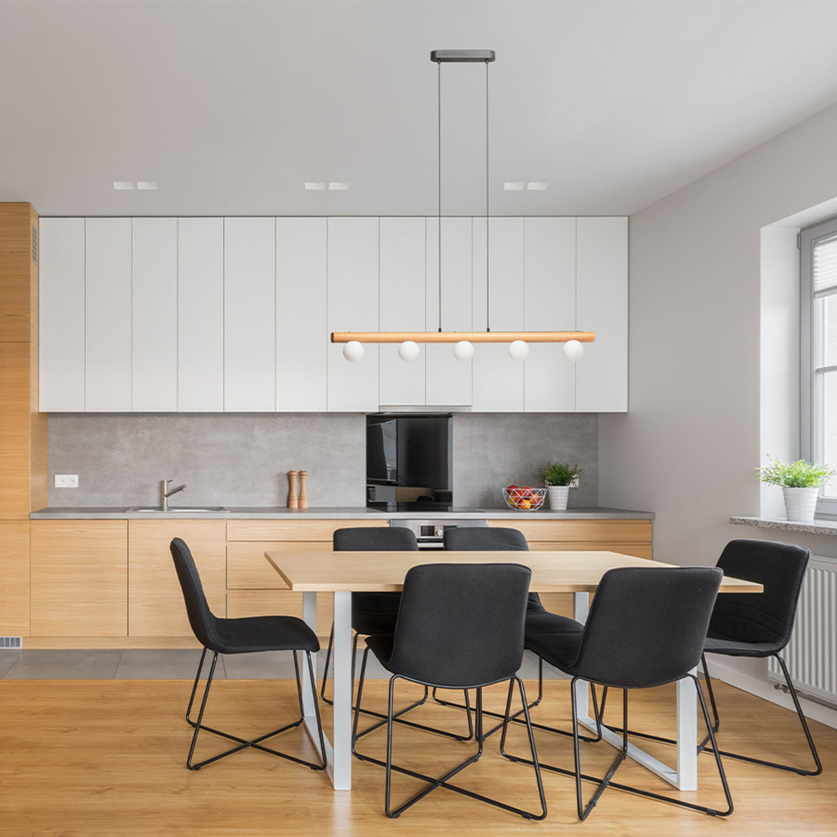 NOCTIS | hanglamp | 5x G9 | hout met opaalglazen bollen | met of zonder lichtbron