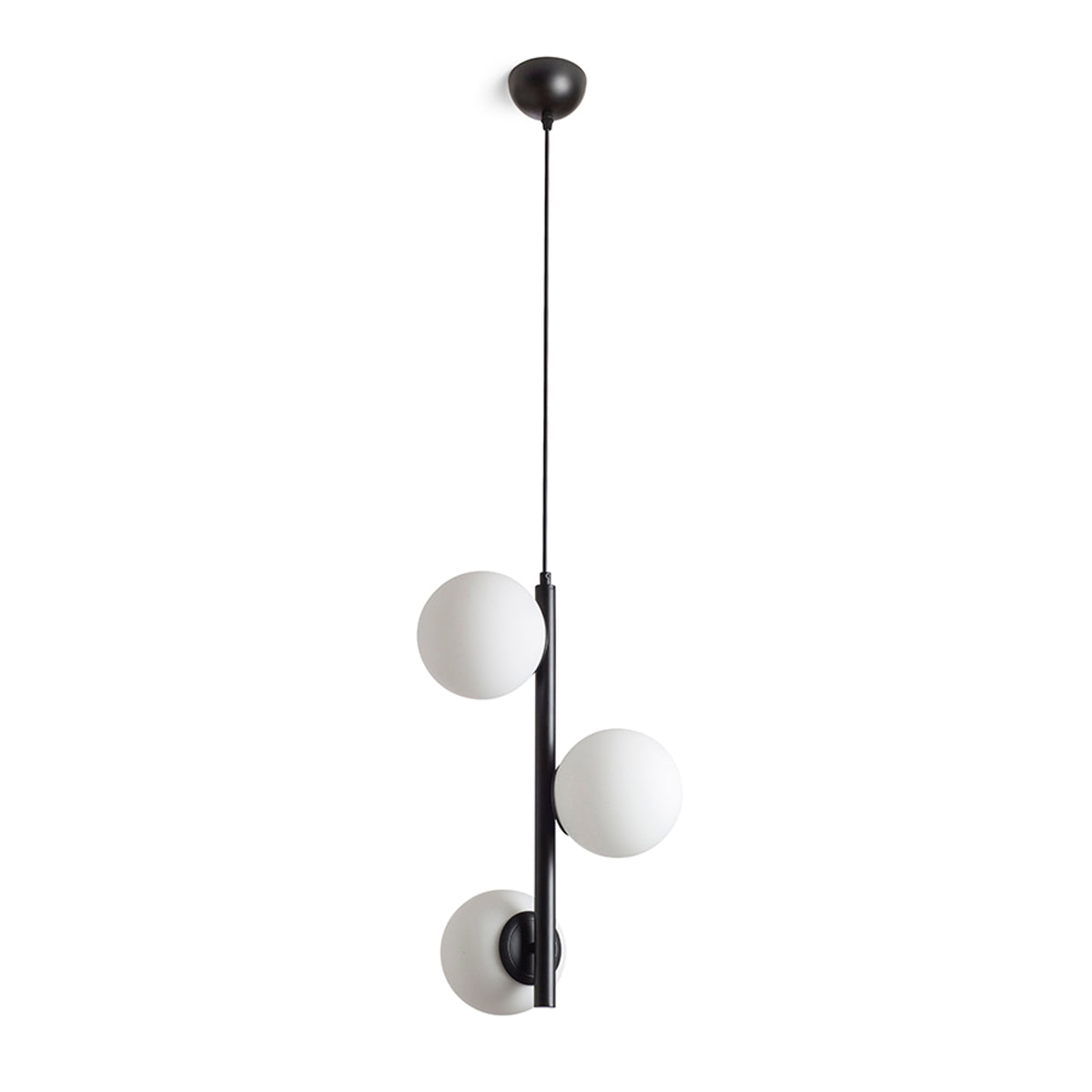 ETHERIA | hanglamp met 3 opaalglazen bollen op staaf | E27 | zwart | met of zonder lichtbron