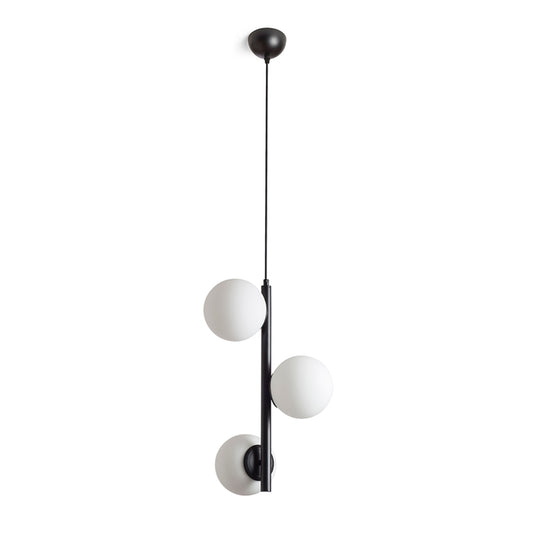 ETHERIA | hanglamp met 3 opaalglazen bollen op staaf | E27 | zwart | met of zonder lichtbron