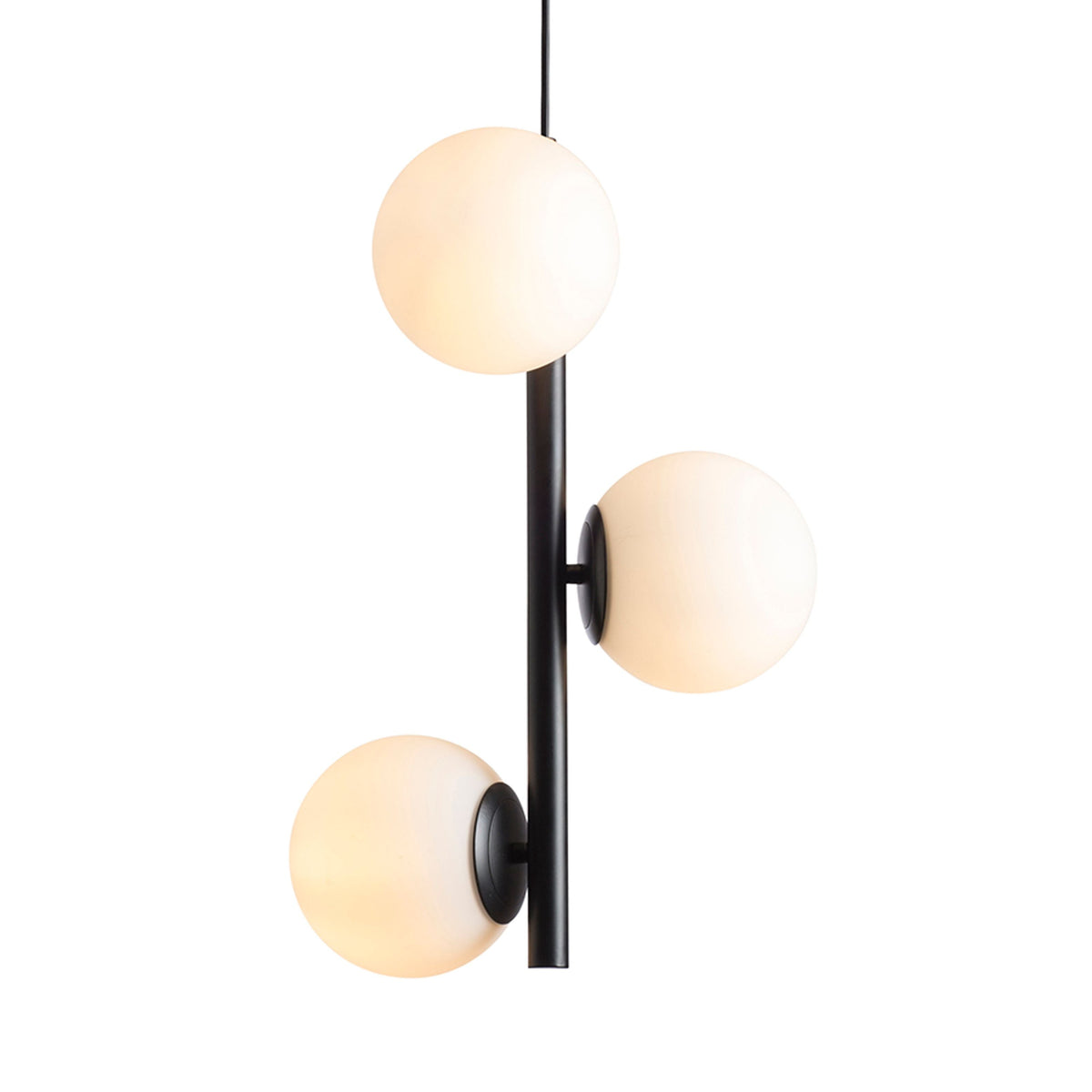 ETHERIA | hanglamp met 3 opaalglazen bollen op staaf | E27 | zwart | met of zonder lichtbron