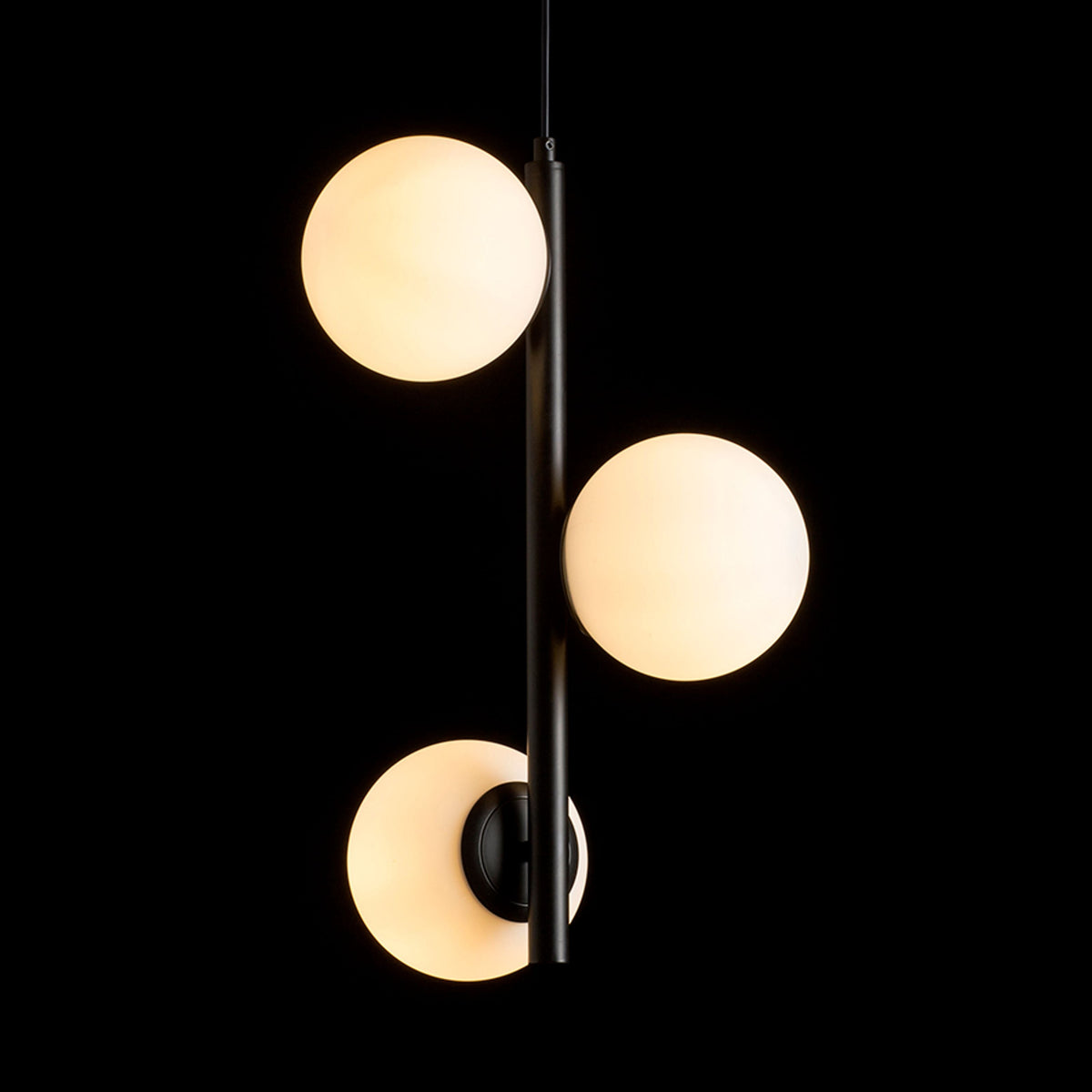 ETHERIA | hanglamp met 3 opaalglazen bollen op staaf | E27 | zwart | met of zonder lichtbron