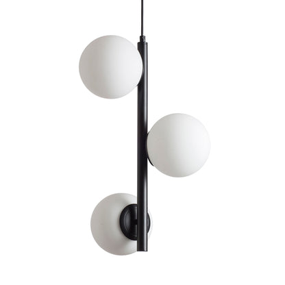 ETHERIA | hanglamp met 3 opaalglazen bollen op staaf | E27 | zwart | met of zonder lichtbron