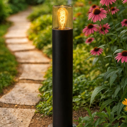 QUINN 60 | tuinpaal 60 cm met amberglas | E27 | IP54 | zwart | met of zonder lichtbron