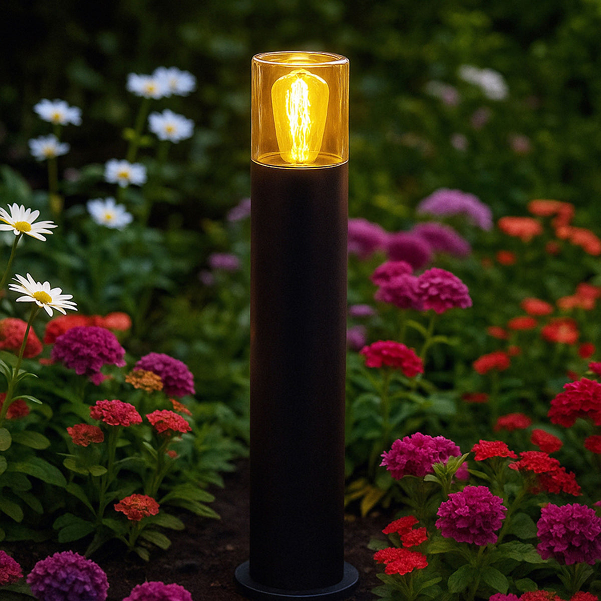 QUINN 60 | tuinpaal 60 cm met amberglas | E27 | IP54 | zwart | met of zonder lichtbron